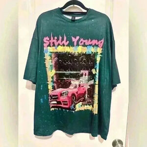 Size L SHEIN EZwear Drop Shoulder Letter And Car Print Top